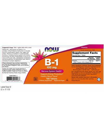 NOW VITAMIN B-1 100mg 100tabs