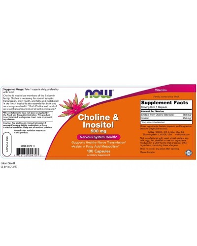 NOW CHOLINE & INOSITOL 500mg 100caps