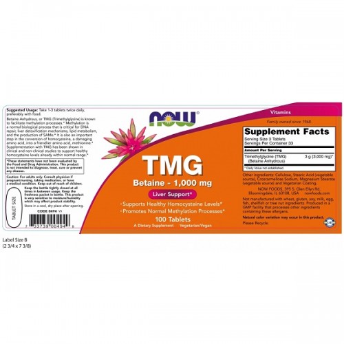 NOW TMG 1000mg 100tabs