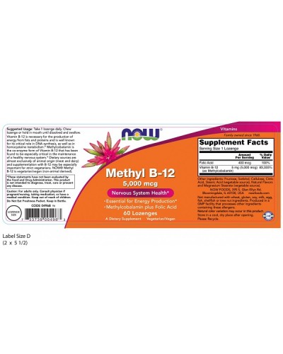 NOW METHYL B-12 5000mcg 60 Lozenges