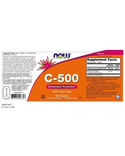 NOW VITAMIN C-500 WITH ROSE HIPS 100tabs