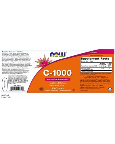 NOW VITAMIN C-1000 WITH ROSE HIPS SUSTAINED RELEASE 100tabs