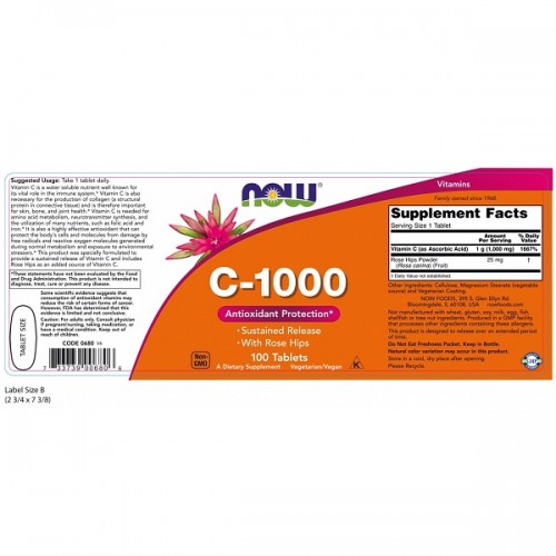 NOW VITAMIN C-1000 WITH ROSE HIPS SUSTAINED RELEASE 100tabs