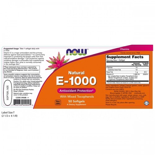 NOW VITAMIN E-1000 IU MIXED TOCOPHEROLS 50softgels