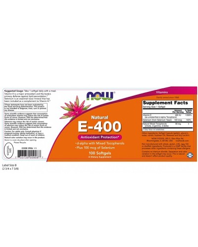 NOW VITAMIN E-400 IU 100softgels