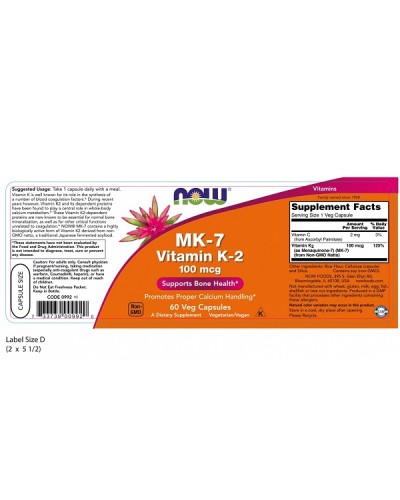 NOW MK-7 VITAMIN K-2 100mcg 60Veg caps