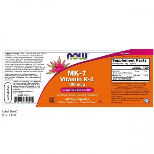 NOW MK-7 VITAMIN K-2 100mcg 60Veg.caps