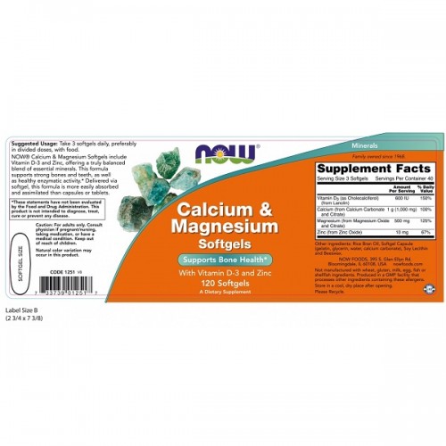 NOW CALCIUM & MAGNESIUM SOFTGELS WITH VITAMIN D-3 & ZINC 120softgels