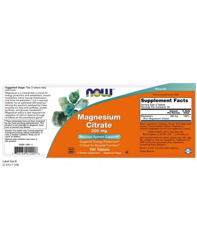 NOW MAGNESIUM CITRATE 200mg 100tabs