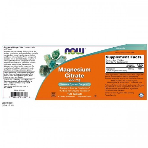 NOW MAGNESIUM CITRATE 200mg 100tabs