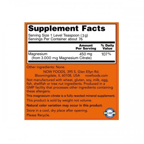 NOW MAGNESIUM CITRATE PURE POWDER 227g