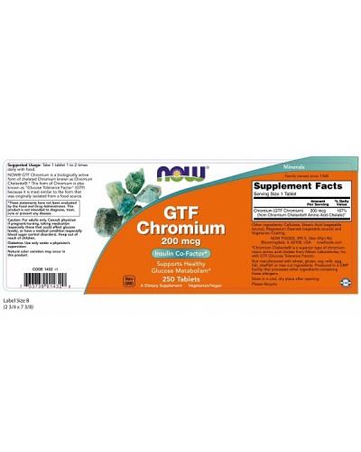 NOW GTF CHROMIUM 200mcg 250tabs