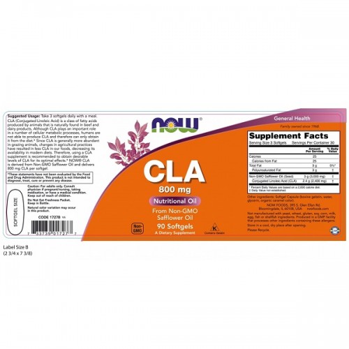 NOW CLA (CONJUGATED LINOLEIC ACID) 800mg 90softgels