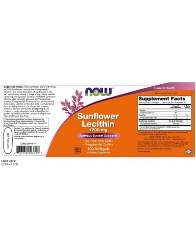 NOW SUNFLOWER LECITHIN 1200mg 100softgels