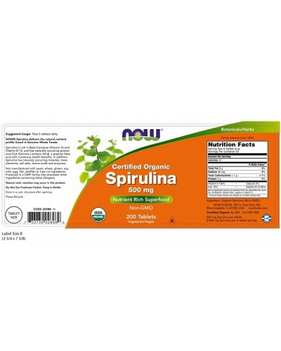 NOW SPIRULINA 500mg 200tabs