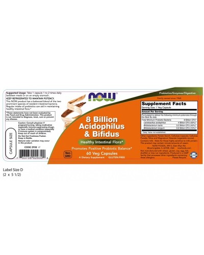 NOW 8 BILLION ACIDOPHILUS & BIFIDUS 60Veg caps