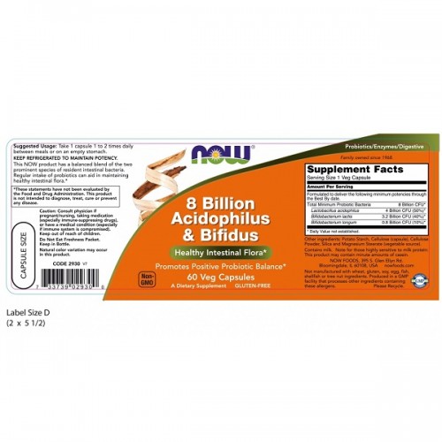 NOW 8 BILLION ACIDOPHILUS & BIFIDUS 60Veg.caps