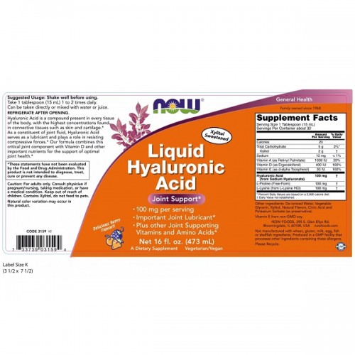 NOW LIQUID HYALOURONIC ACID 100mg 473ml