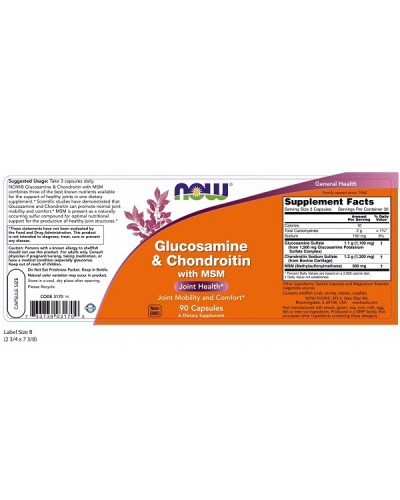 NOW GLUCOSAMINE & CHONDROITIN WITH MSM 90caps