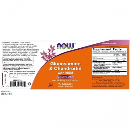 NOW GLUCOSAMINE & CHONDROITIN WITH MSM 90caps