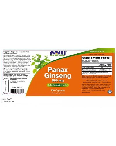 NOW PANAX GINSENG 500mg 100caps