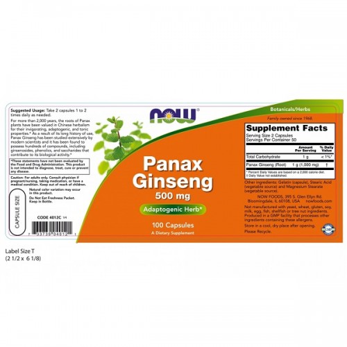 NOW PANAX GINSENG 500mg 100caps