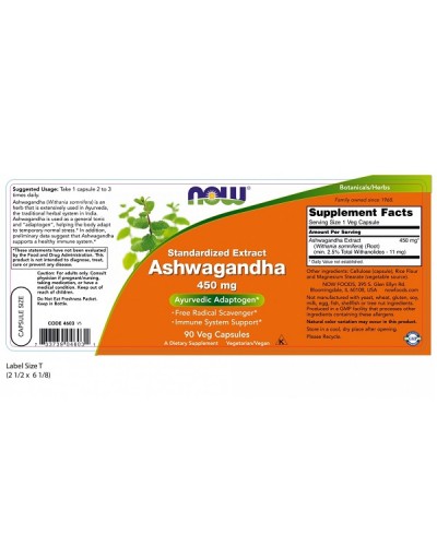 NOW ASHWAGANDHA EXTRACT 450mg 90Veg caps