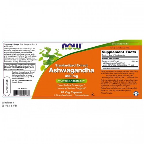 NOW ASHWAGANDHA EXTRACT 450mg 90Veg.caps