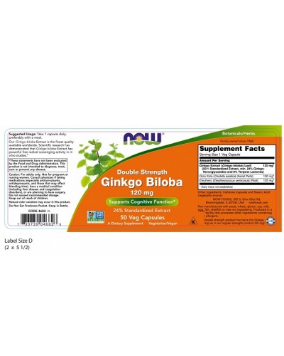 NOW GINKGO BILOBA DOUBLE STRENGTH 120mg 50Veg caps