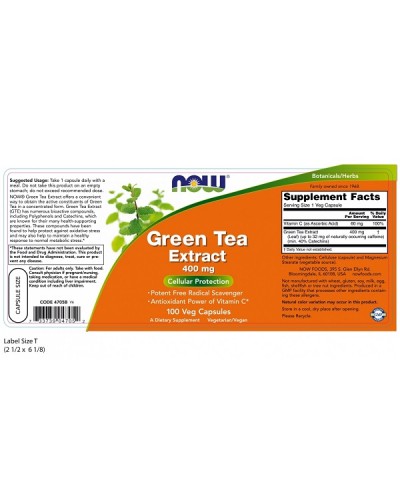 NOW GREEN TEA EXTRACT 400mg 100Veg caps