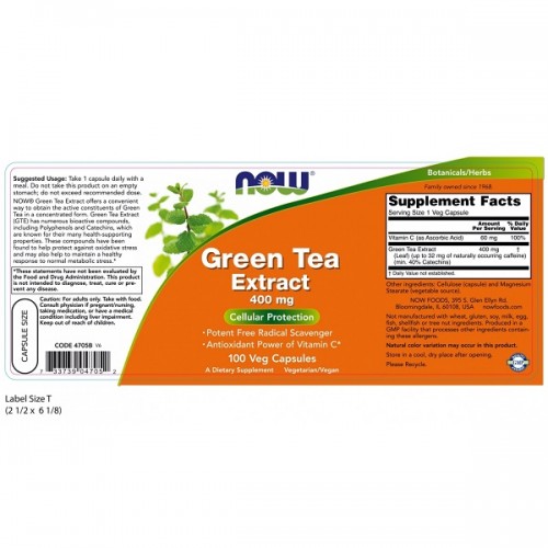 NOW GREEN TEA EXTRACT 400mg 100Veg.caps