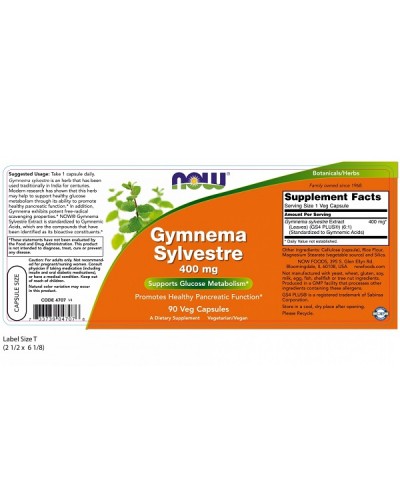 NOW GYMNEMA SYLVESTRE 400mg 90Veg caps