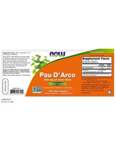 NOW PAU DARCO 500mg 100Veg caps