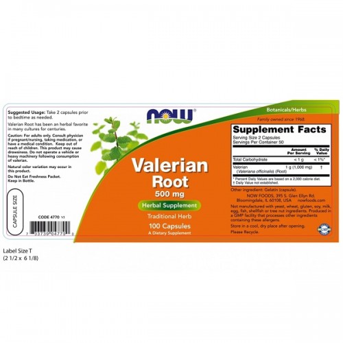 NOW VALERIAN ROOT 500mg 100Veg.caps