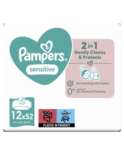 PAMPERS WIPES SENSITIVE ΜΩΡΟΜΑΝΤΗΛΑ 12x52τμχ (624 ΜΩΡΟΜΑΝΤΗΛΑ)