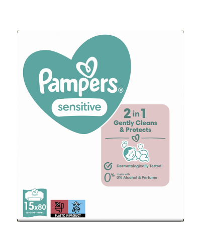 PAMPERS WIPES SENSITIVE ΜΩΡΟΜΑΝΤΗΛΑ 15x80τμχ (1200 ΜΩΡΟΜΑΝΤΗΛΑ)