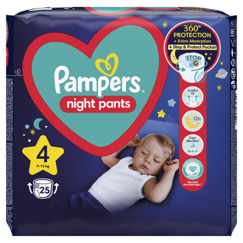 PAMPERS NIGHT PANTS ΠΑΝΕΣ-ΒΡΑΚΑΚΙ No 4 (9kg-15kg) 25τμχ