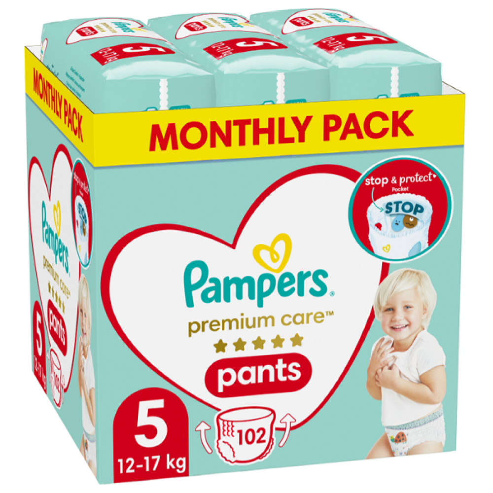 PAMPERS PREMIUM CARE PANTS ΠΑΝΕΣ-ΒΡΑΚΑΚΙ Νο 5 (12-17kg) MONTHLY PACK 102τμχ