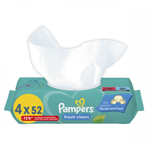 PAMPERS WIPES FRESH CLEAN ΜΩΡΟΜΑΝΤΗΛΑ 4x52τμχ (208 ΜΩΡΟΜΑΝΤΗΛΑ)