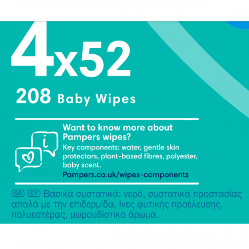 PAMPERS WIPES FRESH CLEAN ΜΩΡΟΜΑΝΤΗΛΑ 4x52τμχ (208 ΜΩΡΟΜΑΝΤΗΛΑ)