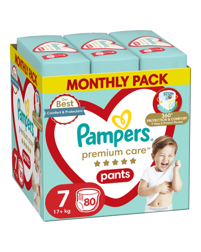 PAMPERS PREMIUM CARE PANTS ΠΑΝΕΣ-ΒΡΑΚΑΚΙ Νο 7 (17kg+) MONTHLY PACK 80τμχ