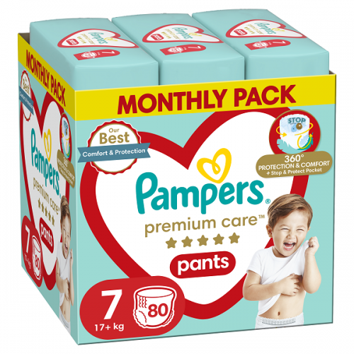 PAMPERS PREMIUM CARE PANTS ΠΑΝΕΣ-ΒΡΑΚΑΚΙ Νο 7 (17kg+) MONTHLY PACK 80τμχ