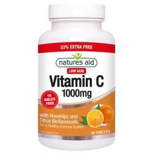 NATURES AID VITAMIN C 1000MG LOW ACID (WITH ROSEHIPS & CITRUS BIOFLAVONOIDS) 40 TABS